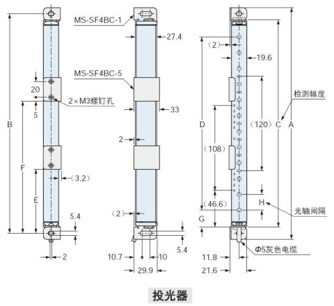 下圖所示為已在背面安裝標(biāo)準(zhǔn)安裝支架MS-SF4BC-1(另售)）與標(biāo)準(zhǔn)中間固定支架MS-SF4BC-5(另售)后的狀態(tài)。