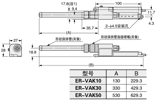 形狀保持管、形狀保持管連接噴嘴(ER-VAK□、ER-VAJK)(另售)安裝圖