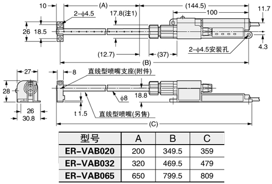 直線型噴嘴(ER-VAB□)(另售)安裝圖